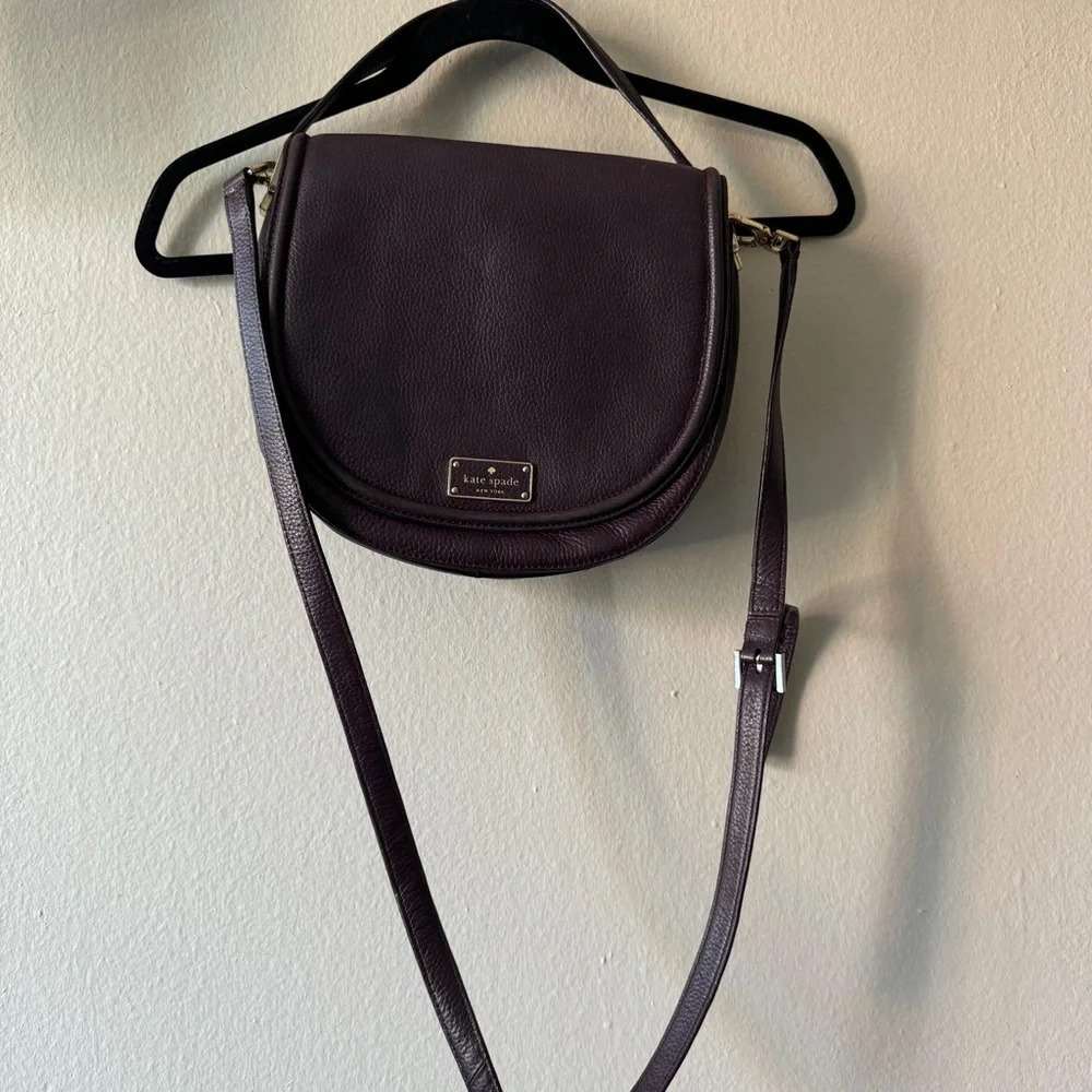 Kate Spade Oliver Street Logo Purse Dark Purple Leather Cross Body Bag - Picture 13 of 14